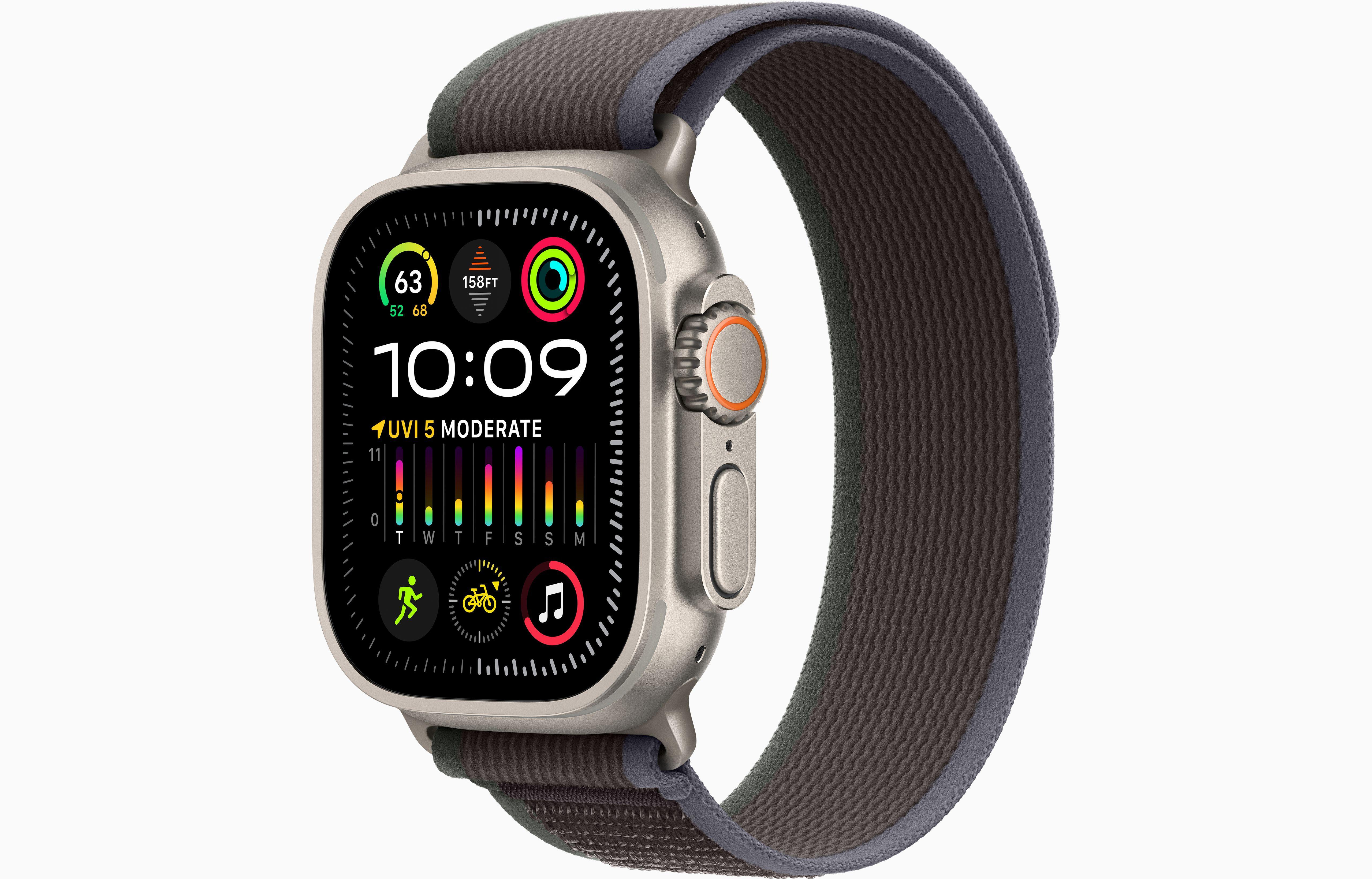 Apple Watch Ultra 2 Titanium Case With Trail Loop Band-Color: Blue/Black-Size: 49mm-Connectivity: GPS + Cellular-Ennap.com