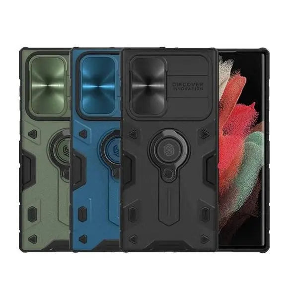 Nillkin CamShield Armor case for Galaxy S22 Ultra in Black, Green and Blue