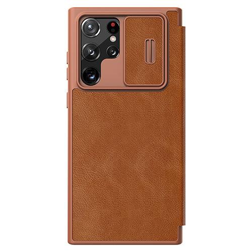 Nillkin Qin Pro Leather Case For Samsung Galaxy S22 Ultra-Color: Brown---Ennap.com