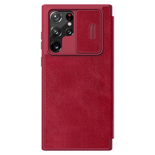 Nillkin Qin Pro Leather Case For Samsung Galaxy S22 Ultra-Color: Red---Ennap.com