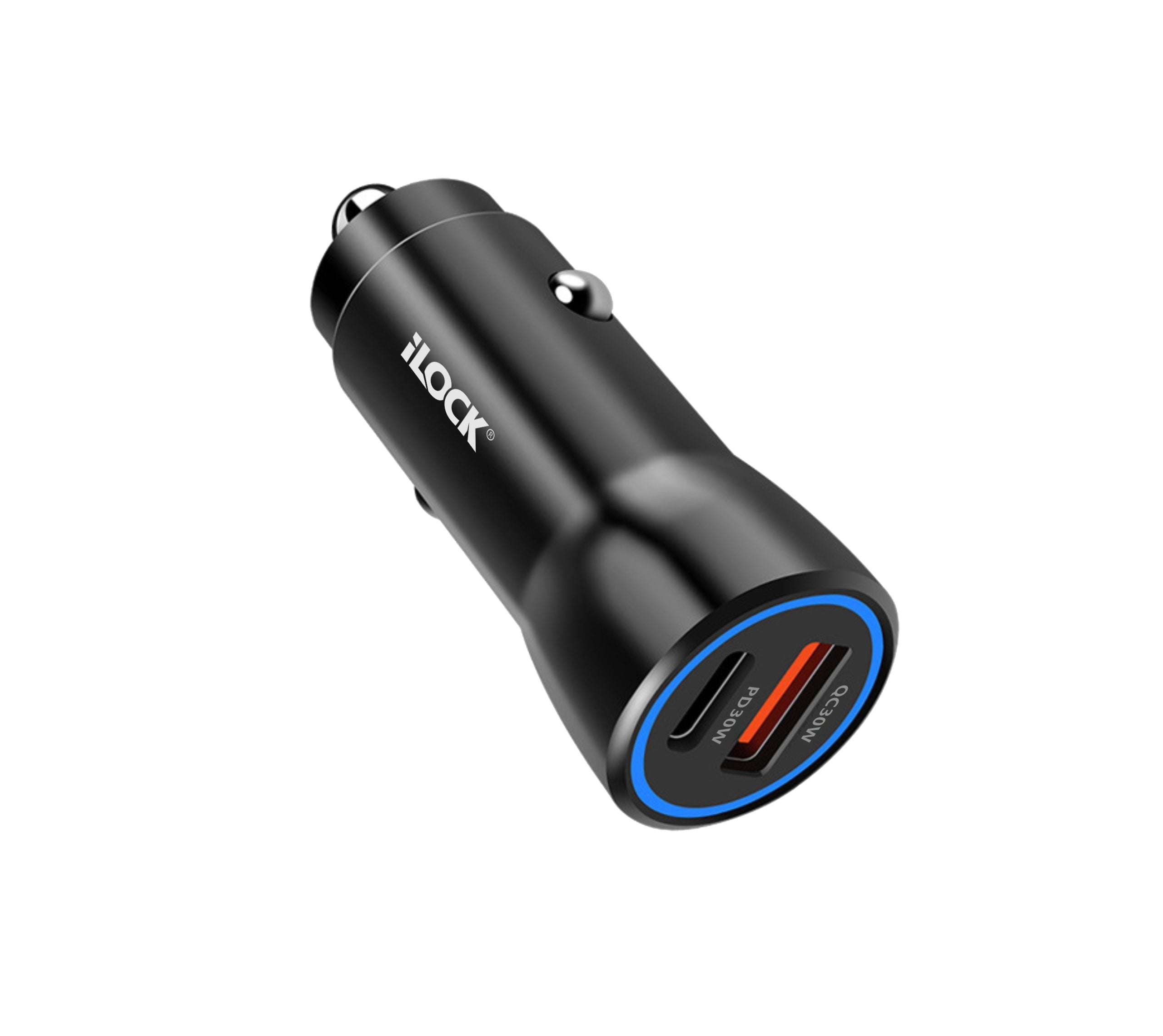 iLock Car Fast Charger 60W Dual Port | USB-C & USB-A | PD 30W + QC 30W | LED Indicator 