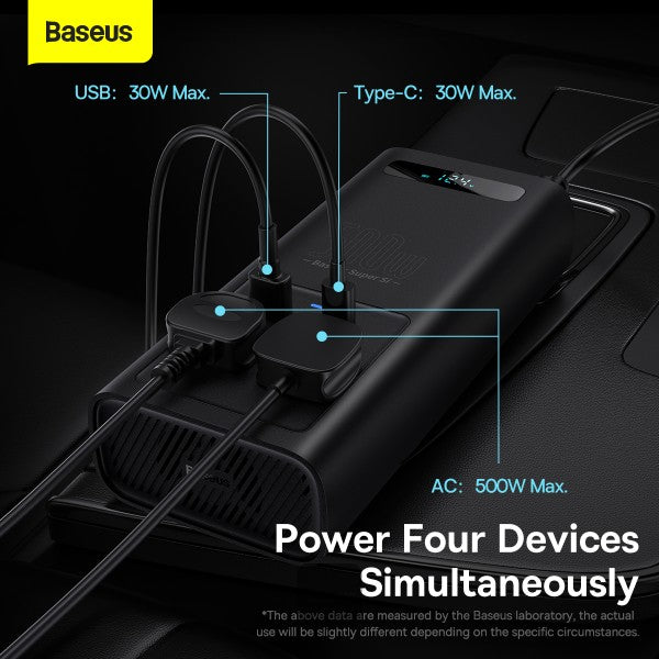 Baseus Car Power Inverter 500W DC 12V/24V To AC 220V Pure Sine Wave Converter Inverters USB Type-C Charger Adapter Inverter----Ennap.com