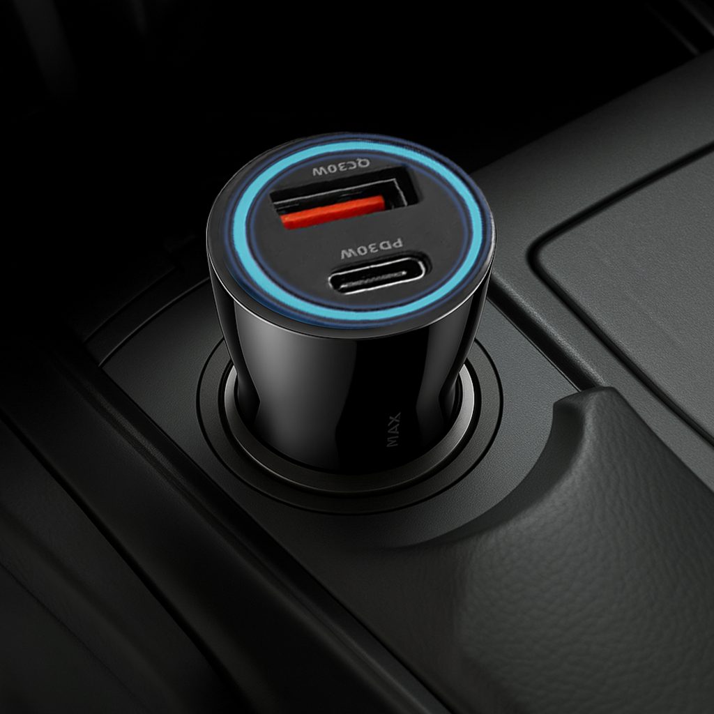 iLock Car Fast Charger 60W Dual Port | USB-C & USB-A | PD 30W + QC 30W | LED Indicator 
