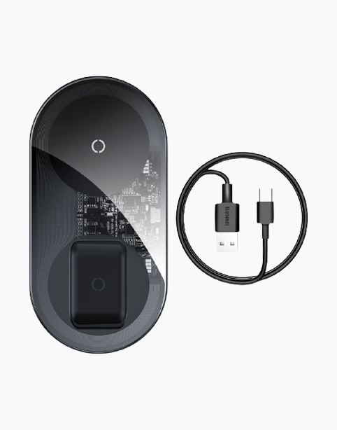 Baseus Simple Wireless Charger 2in1 Pro Edition For Phones+AirPods-Color: Transparent---Ennap.com