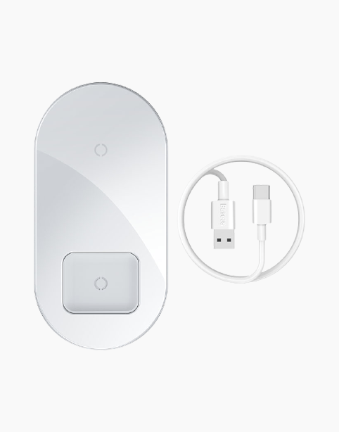 Baseus Simple Wireless Charger 2in1 Pro Edition For Phones+AirPods-Color: White---Ennap.com
