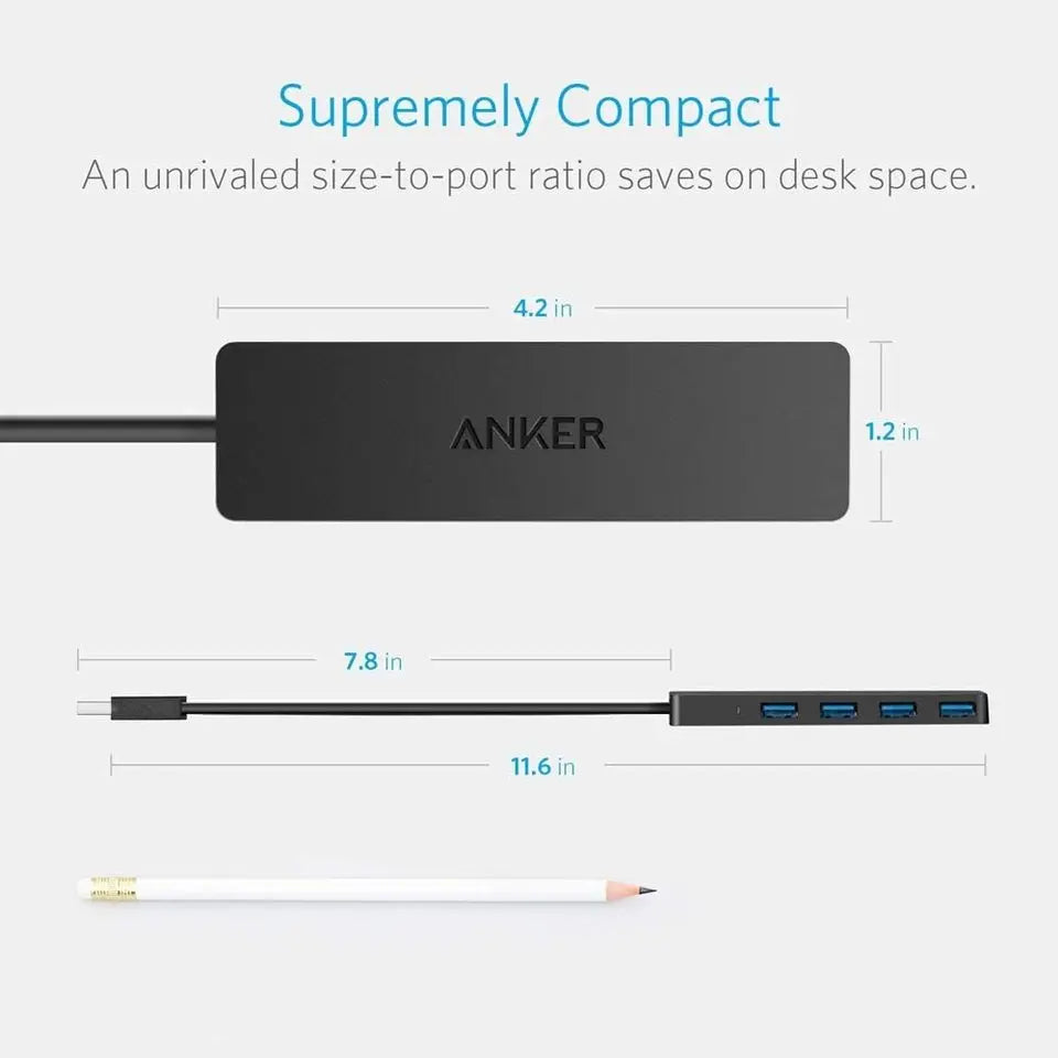 Anker Ultra Slim 4-Port USB 3.0 Data Hub-Size: 20cm---Ennap.com