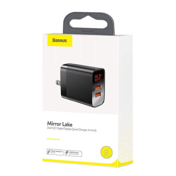 Baseus Mirror Lake 18W Dual QC&PD Digital Display Quick Charger - Baseus Mirror Lake 18W Dual QC&PD Digital Display Quick Charger - Default Title Ennap.com