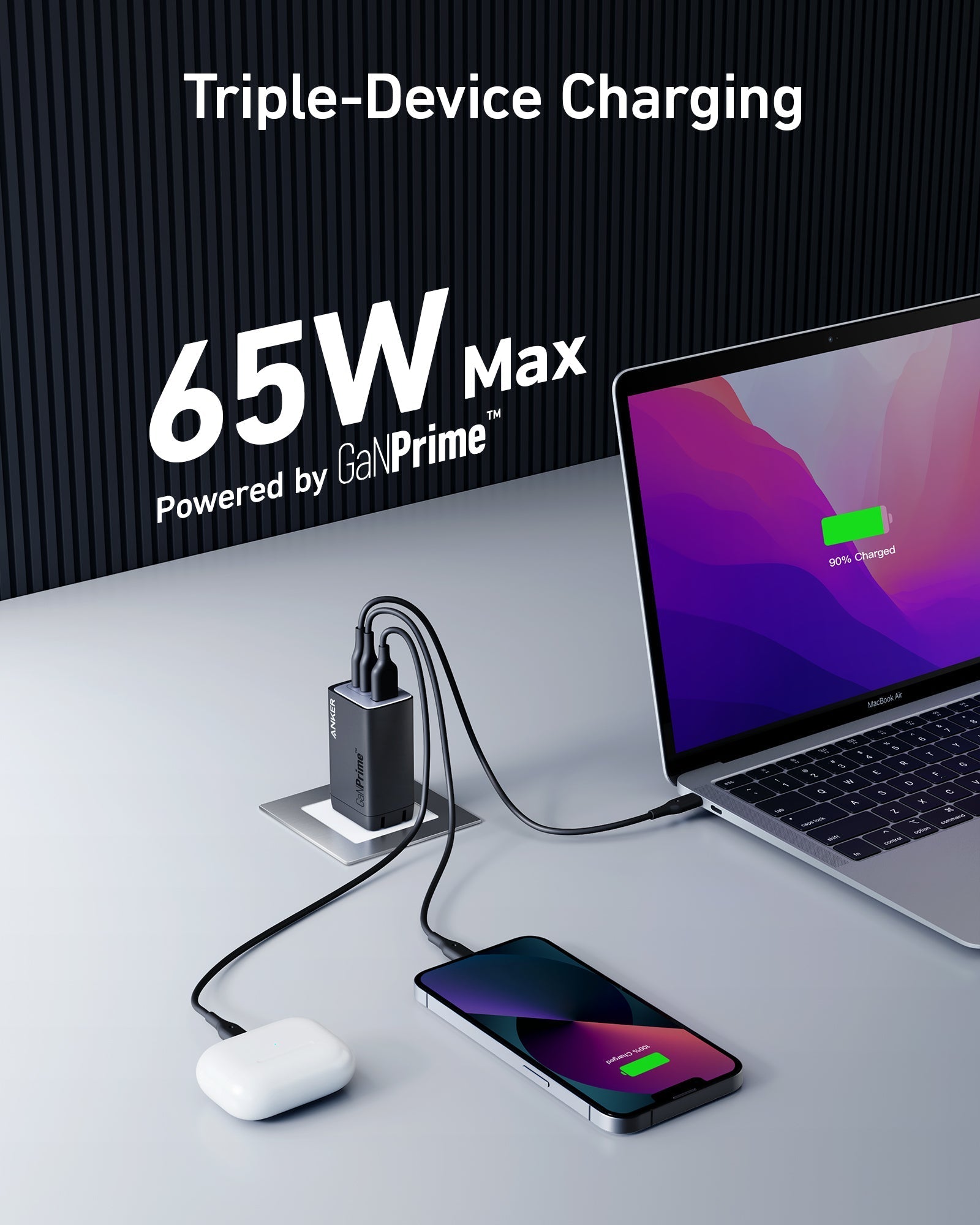 Anker 735 Charger (GaNPrime 65W) 3-port Wall Charger - Anker 735 Charger (GaNPrime 65W) 3-port Wall Charger - Default Title Ennap.com