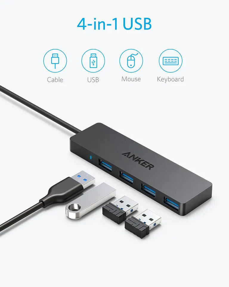 Anker Ultra Slim 4-Port USB 3.0 Data Hub-Size: 20cm---Ennap.com
