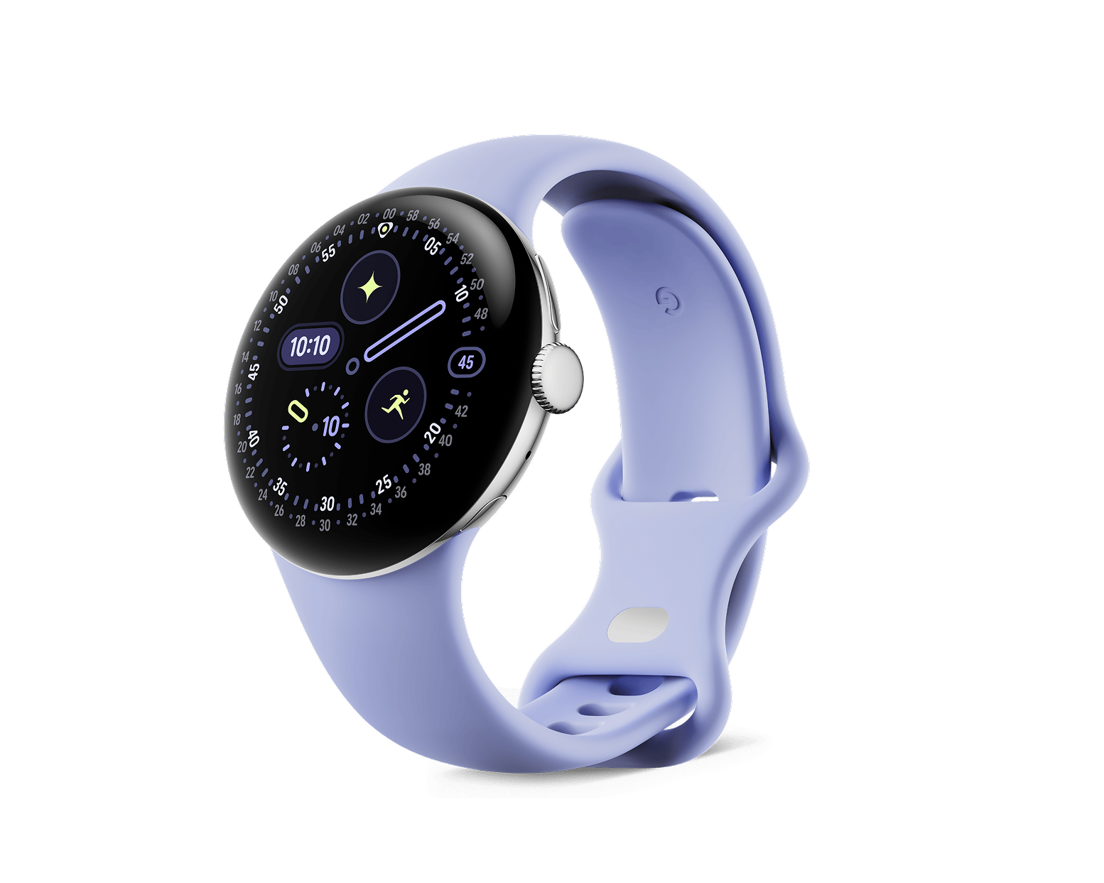 Google Pixel Watch 4-Size: 41mm-Color: Polished Silver Aluminum case / Iris Active Band-Connectivity: Bluetooth / Wi-Fi-Ennap.com