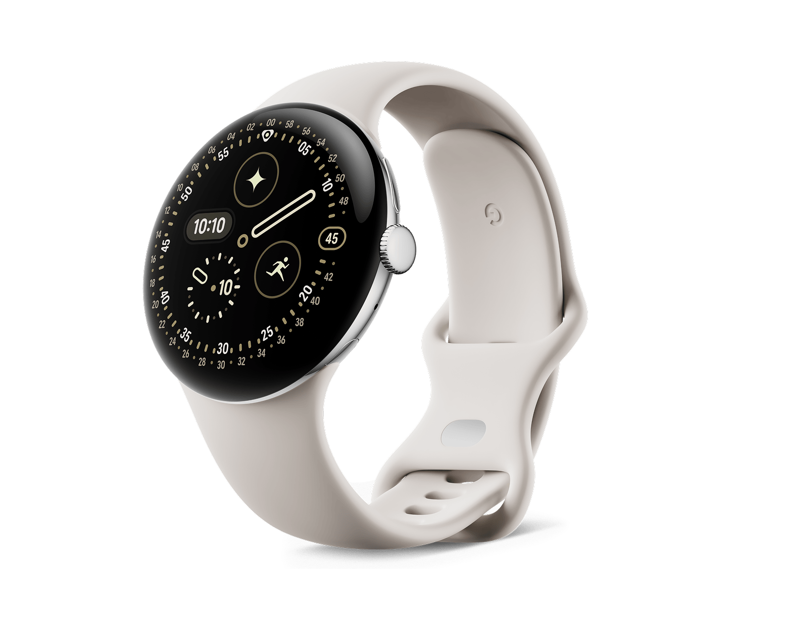 Google Pixel Watch 4-Size: 45mm-Color: Polished Silver Aluminum case / Porcelain Active Band-Connectivity: Bluetooth / Wi-Fi-Ennap.com