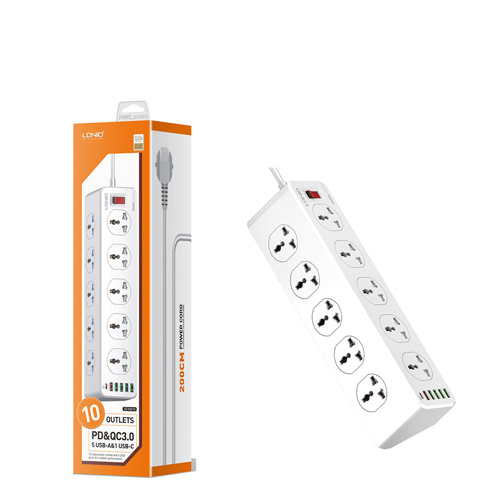 Ldnio Power Strip 10 Power Socket 6 USB 30W،Color: White،Ennap.com