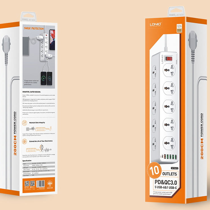 Ldnio Power Strip 10 Power Socket 6 USB 30W،Color: White،Ennap.com