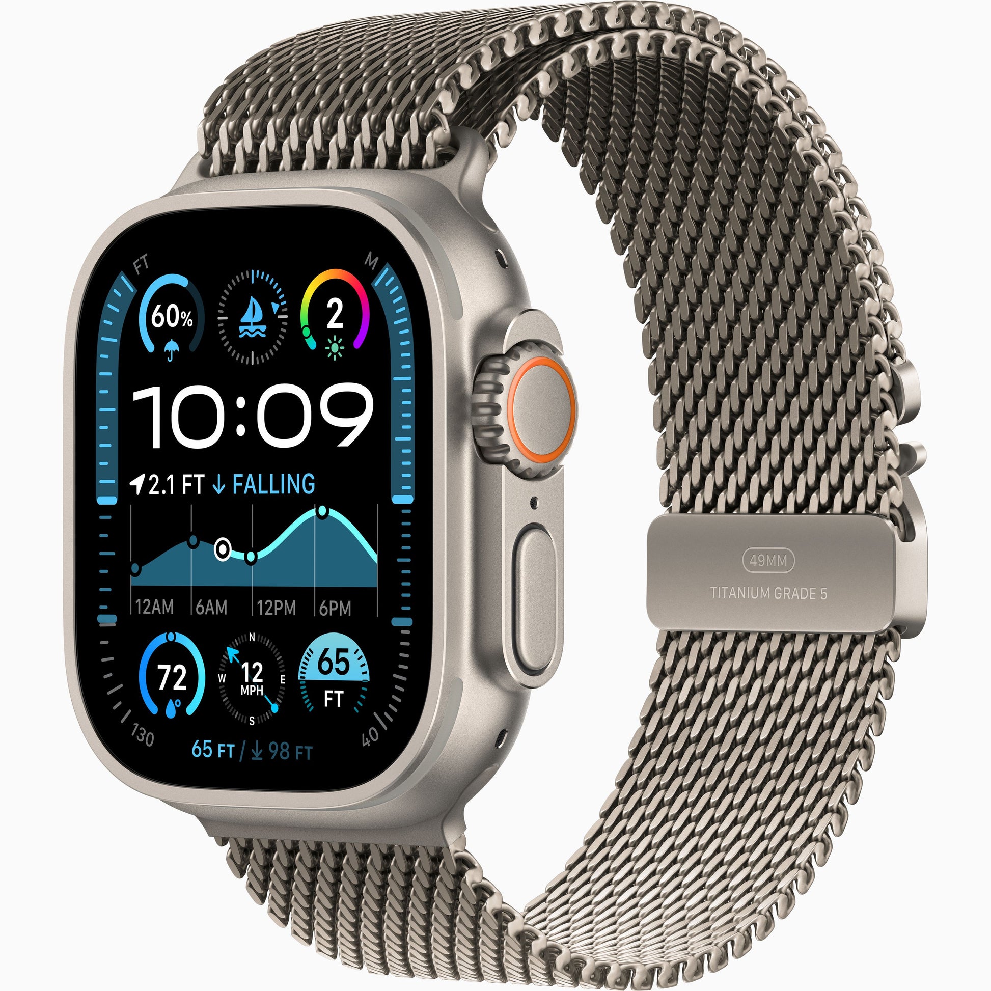 Apple Watch New Ultra 2 2024-Case Color: Natural-Band Type/Color: Titanium Milanese Loop--Ennap.com