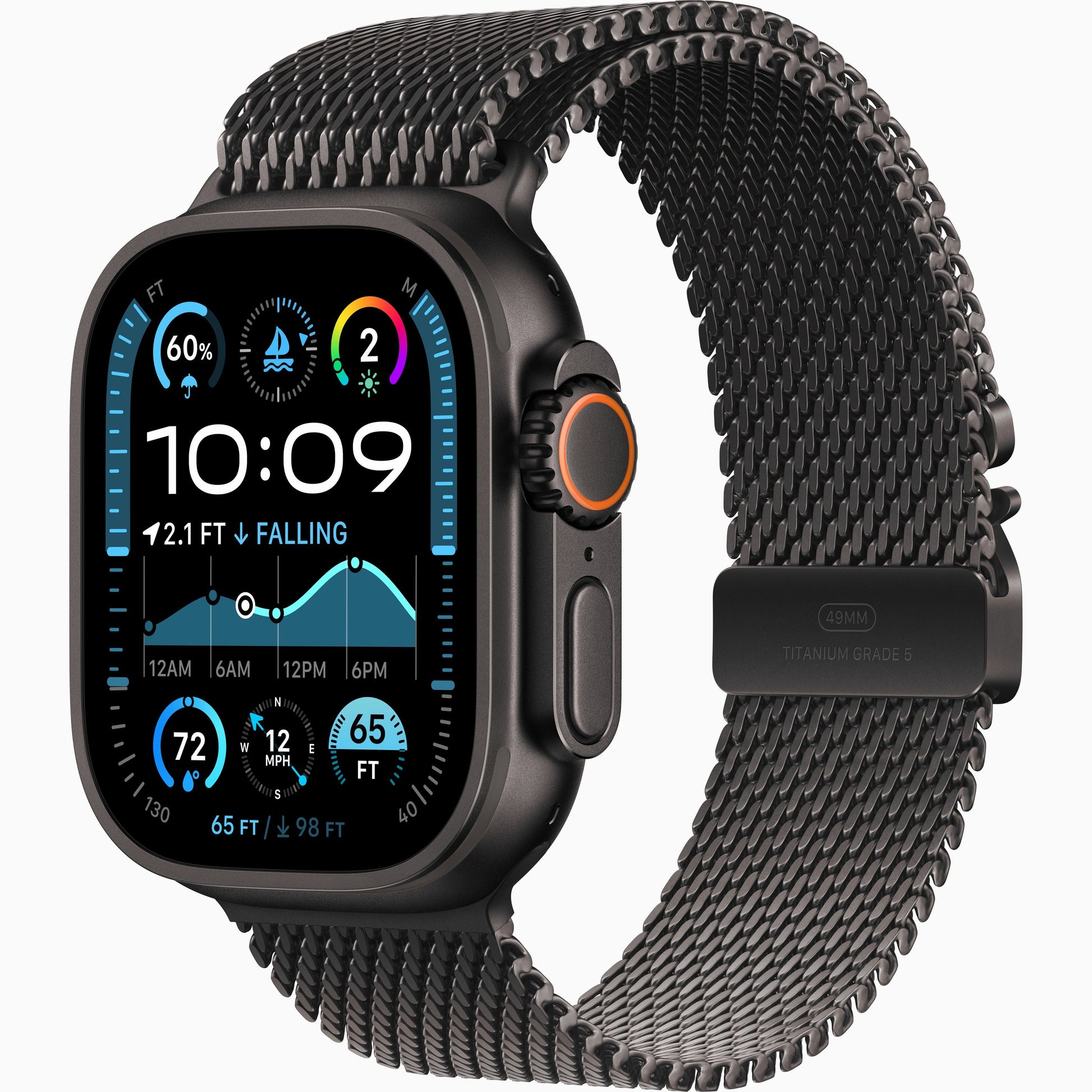 Apple Watch New Ultra 2 2024-Case Color: Black-Band Type/Color: Titanium Milanese Loop--Ennap.com