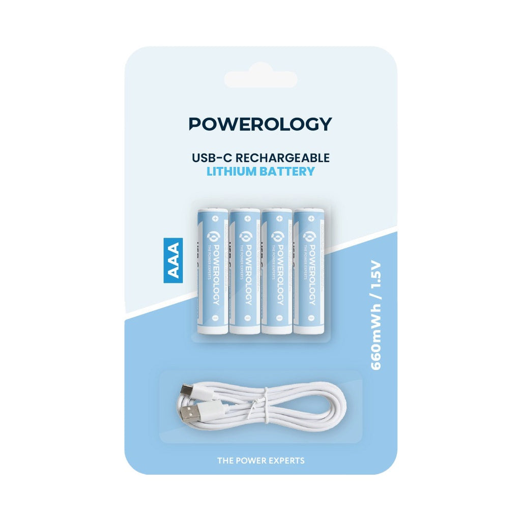 Powerology 1.5V Type-c Rechargeable Lithium-ion Battery - Powerology 1.5V Type-c Rechargeable Lithium-ion Battery - AAA / 4-pack Ennap.com