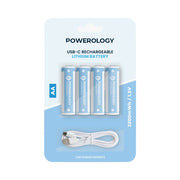 Powerology 1.5V Type-c Rechargeable Lithium-ion Battery - Powerology 1.5V Type-c Rechargeable Lithium-ion Battery - AA / 4-pack Ennap.com
