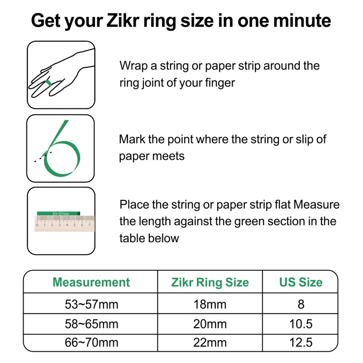 iQibla Zikr ring size guide: how to measure your finger and the size table