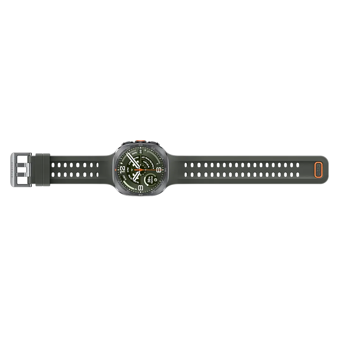 Samsung Galaxy Watch Ultra 2 LTE in Titanium Silver top-down view with the band extended