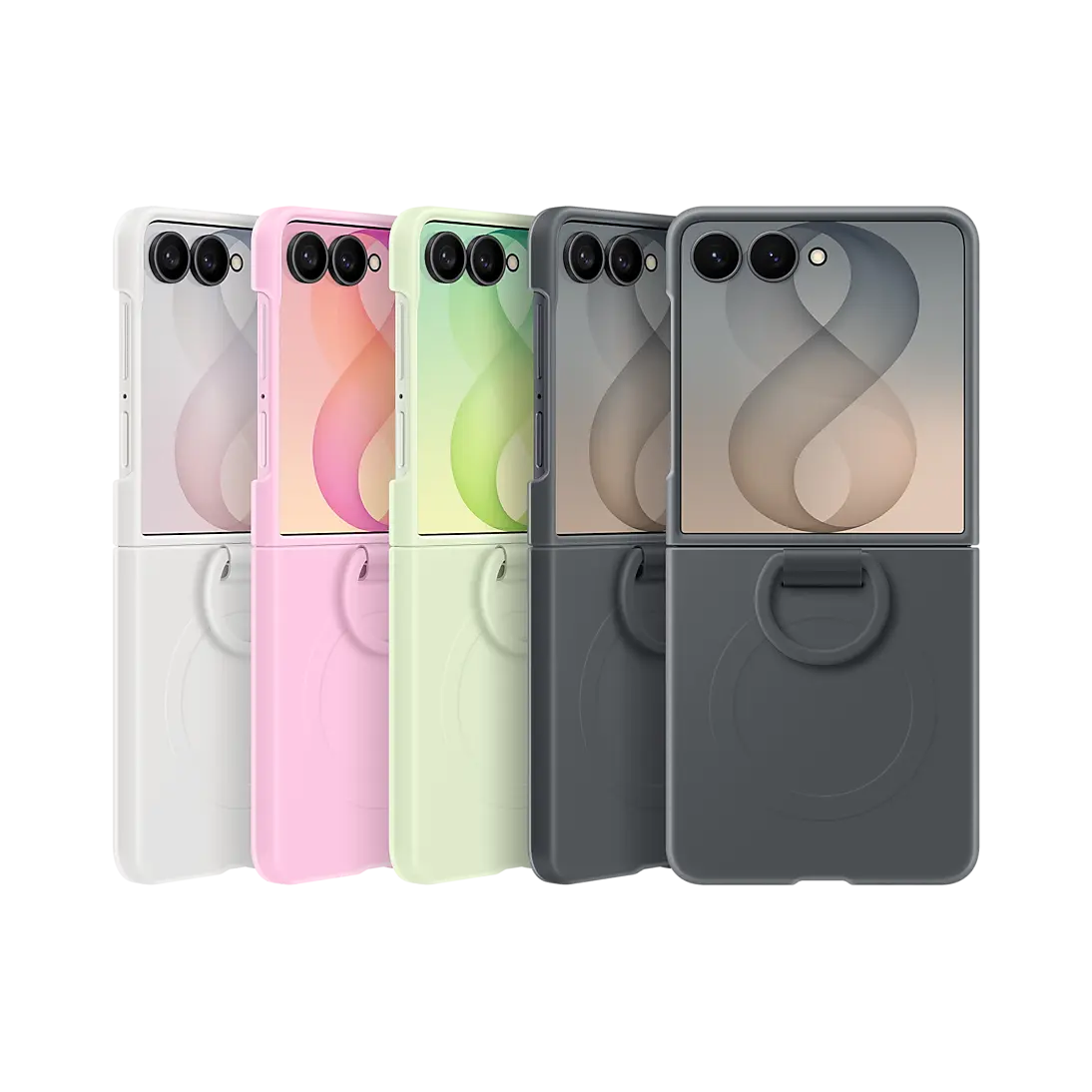 Samsung Galaxy Z Flip 8 Silicone Ring Magnet Case in all four colours side by side