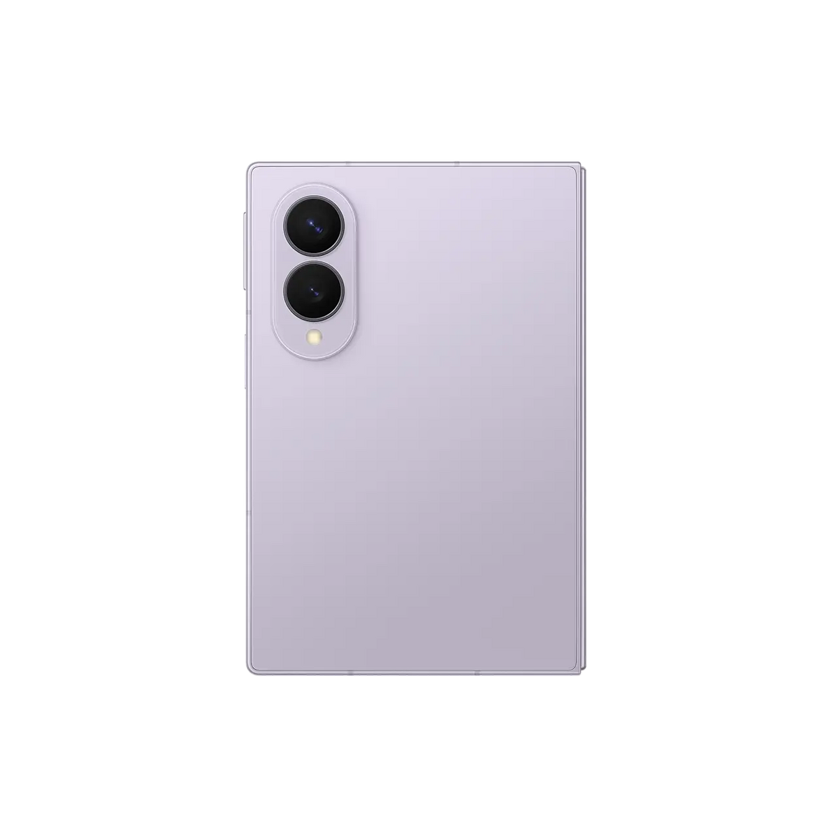 Samsung Galaxy Z Fold 8 5G in Lavender folded rear view showing the dual camera