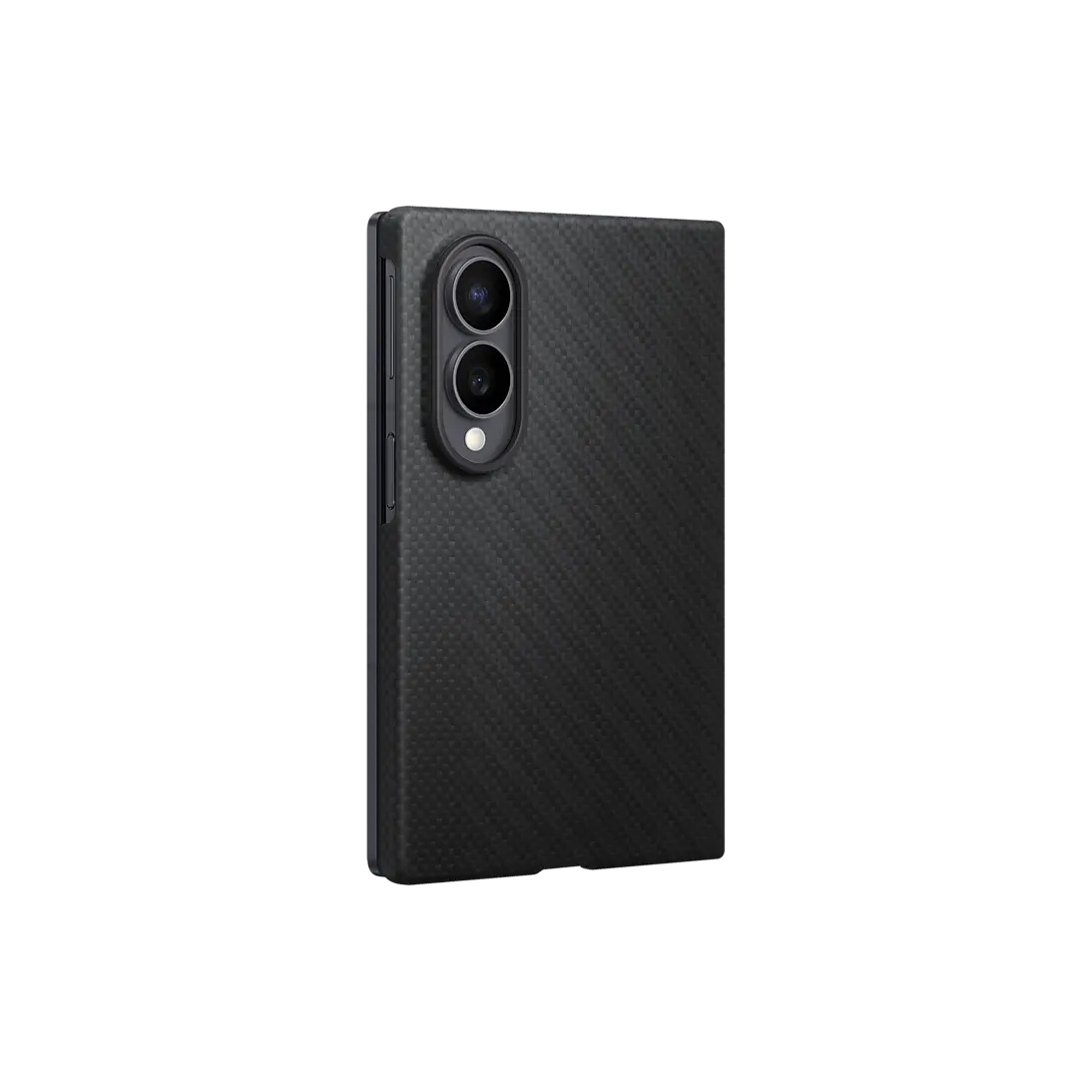 Samsung Galaxy Z Fold 8 Carbon Magnet Case in Black angled rear view on the folded phone