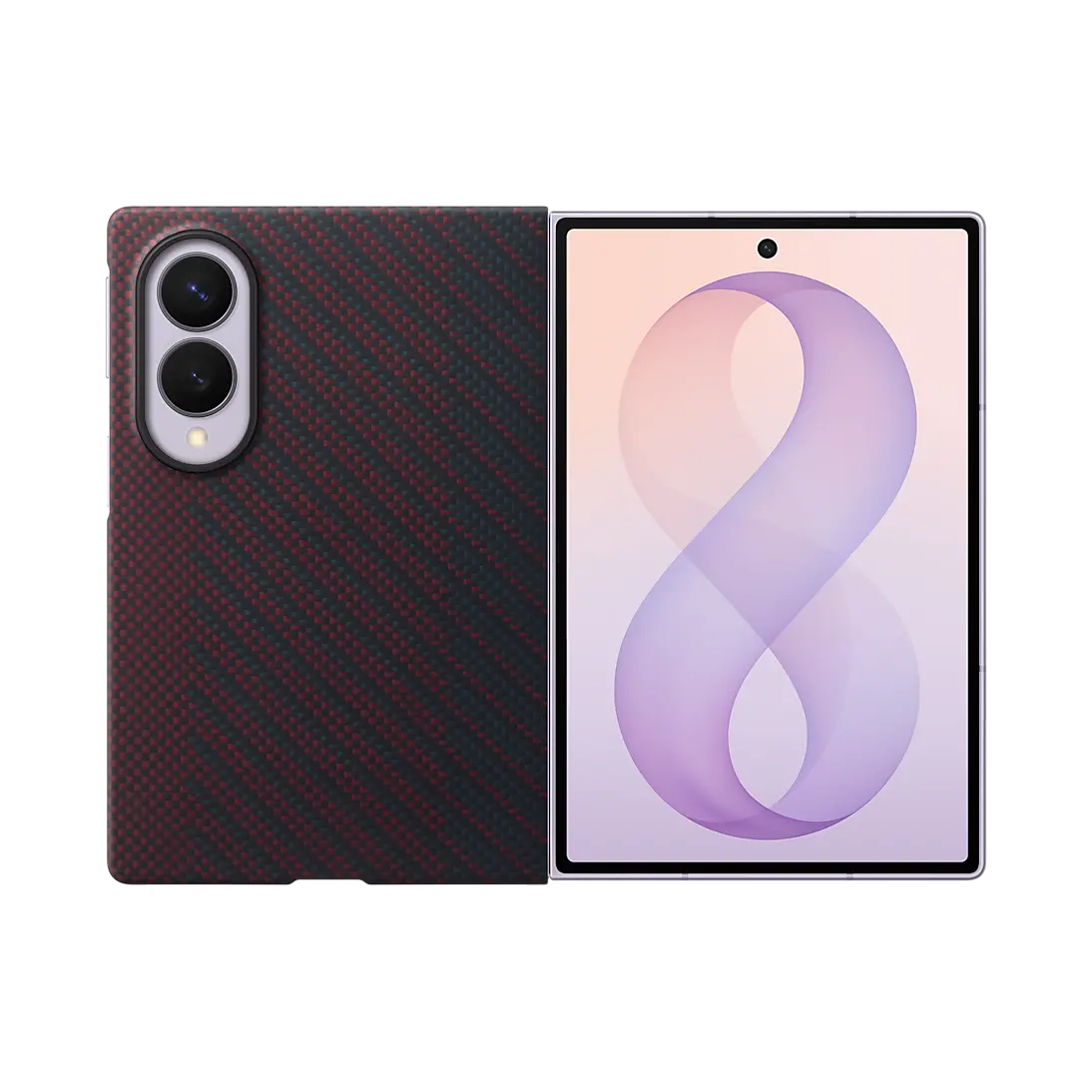 Samsung Galaxy Z Fold 8 Carbon Magnet Case in Violet fitted on the folded phone showing the back and the cover screen