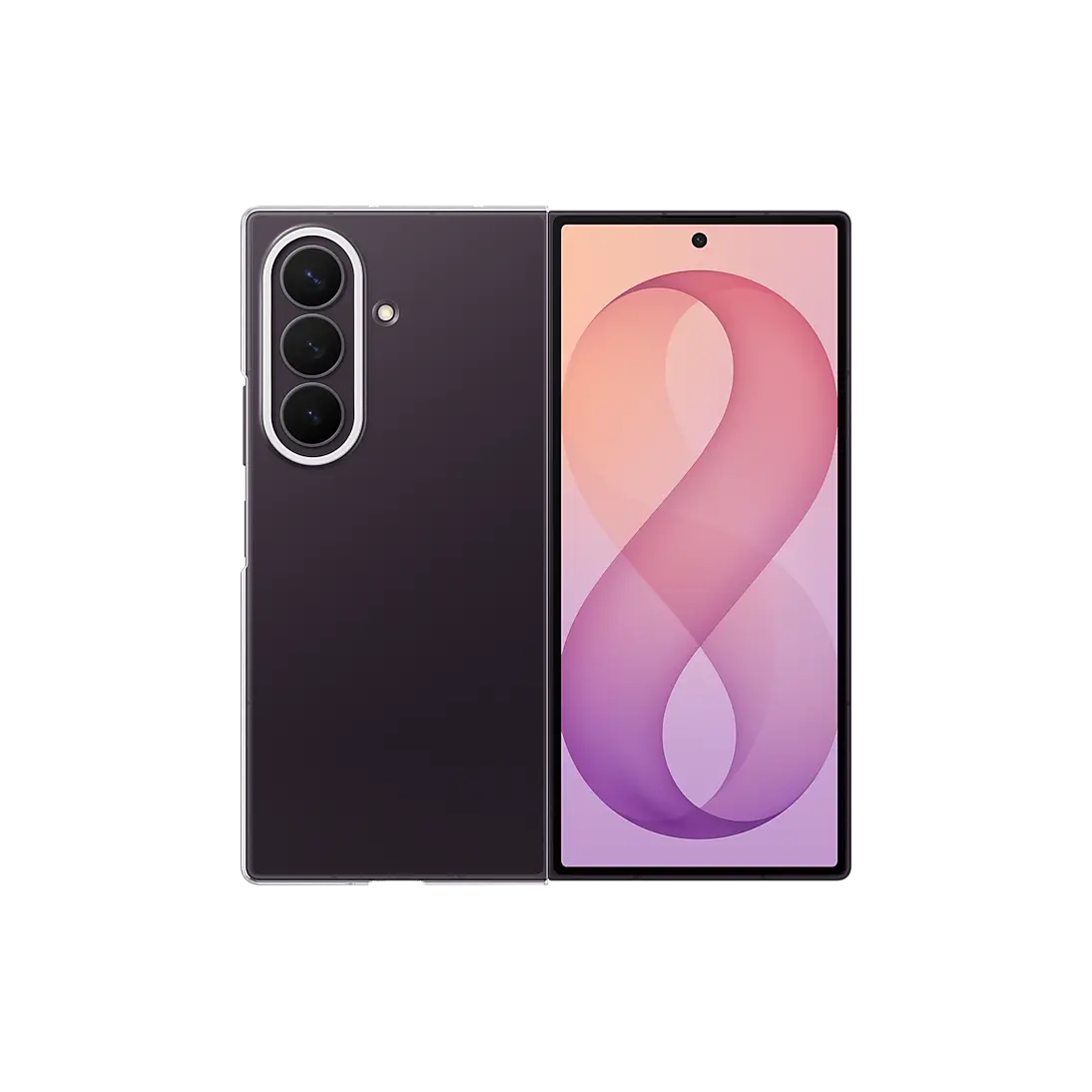 Samsung Galaxy Z Fold 8 Ultra Clear Case on the folded phone showing the back and the cover screen