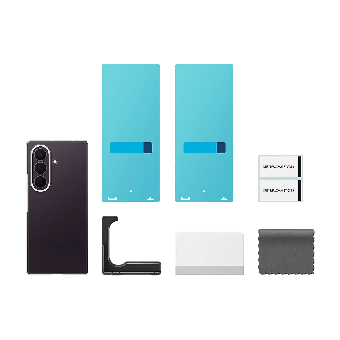 Samsung Galaxy Z Fold 8 Ultra Clear Case box contents with the case, two anti-reflecting films and the installation tools
