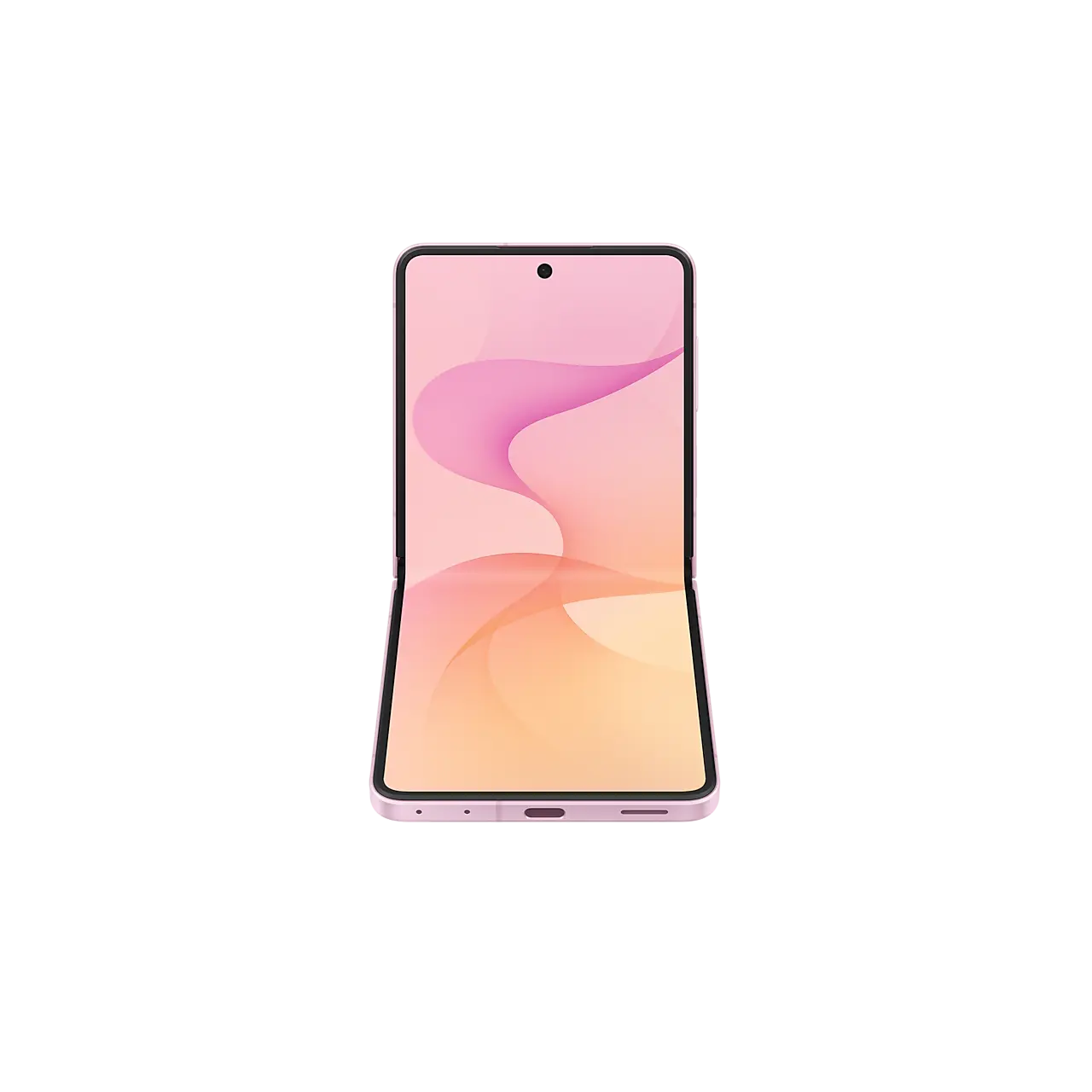 Samsung Galaxy Z Flip 8 5G in Pink half open at an angle showing the main screen