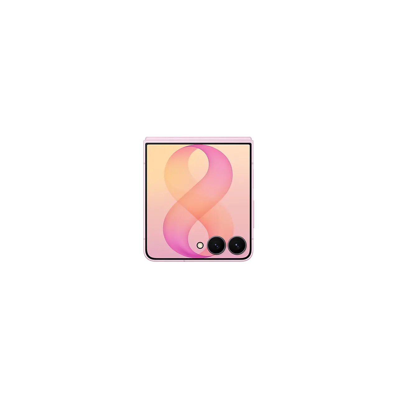 Samsung Galaxy Z Flip 8 5G in Pink folded showing the FlexWindow cover screen
