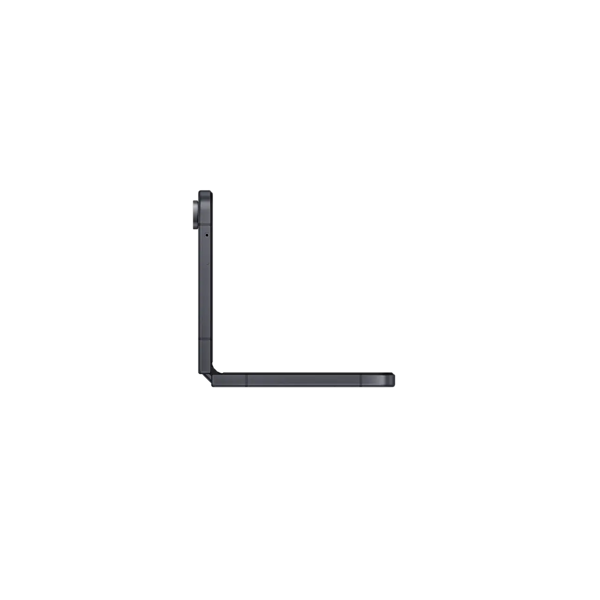 Samsung Galaxy Z Flip 8 5G in Graphite half open seen from the side