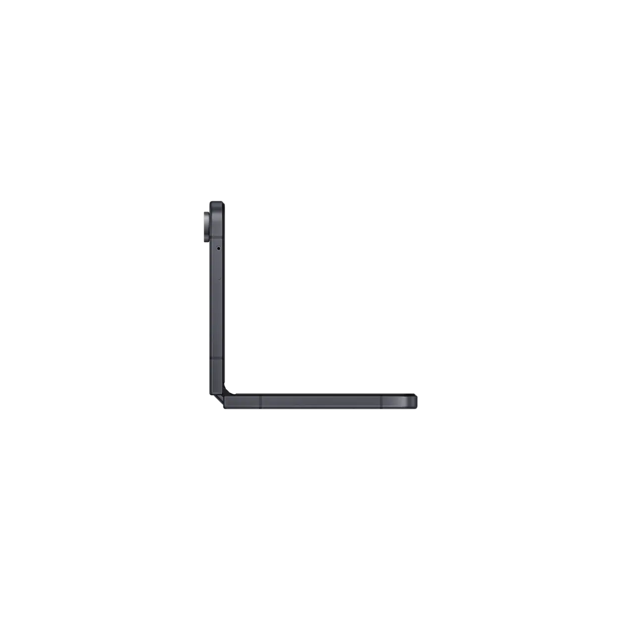 Samsung Galaxy Z Flip 8 5G in Graphite half open seen from the side