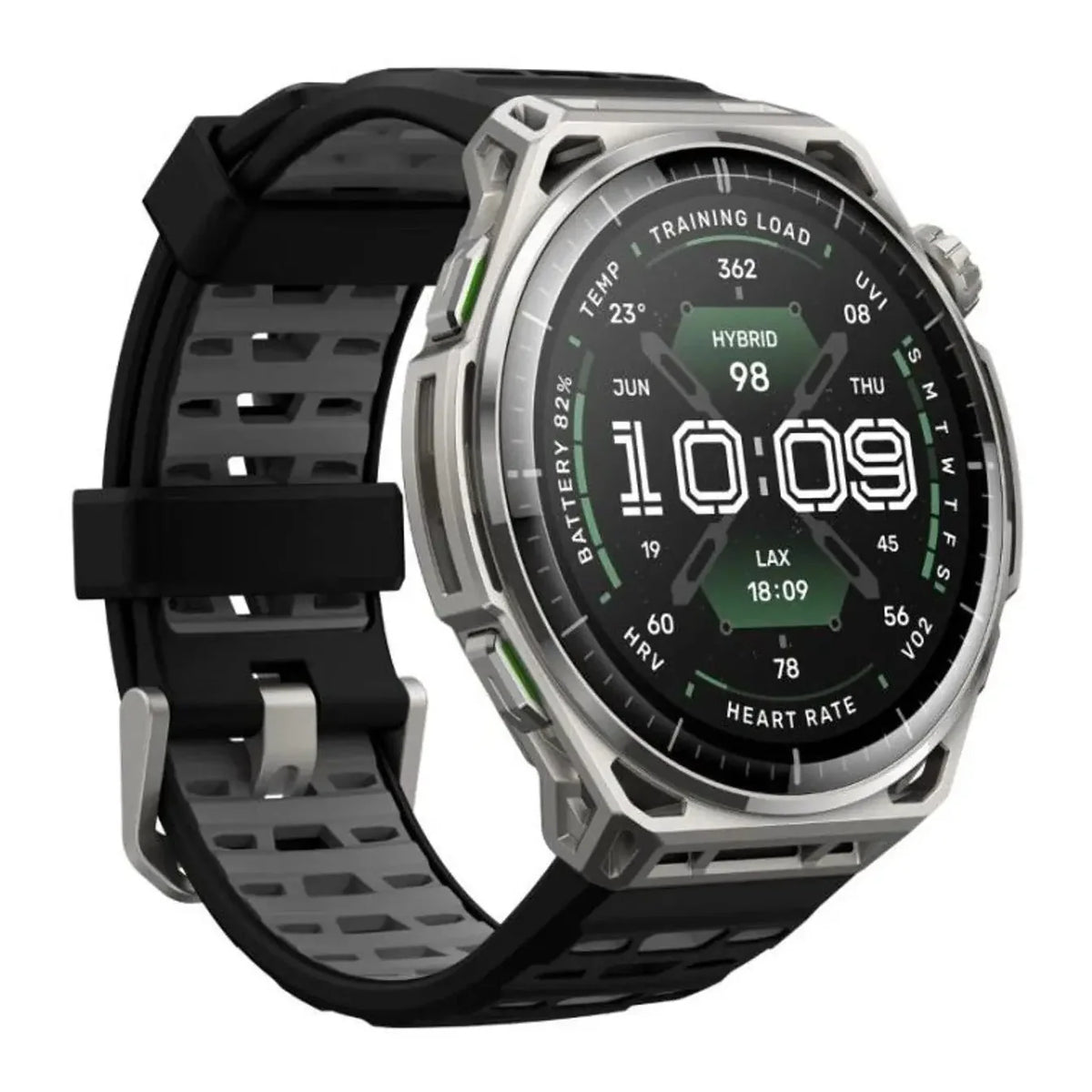 Amazfit Balance 3 Stainless Steel smart watch, angled view from the left side