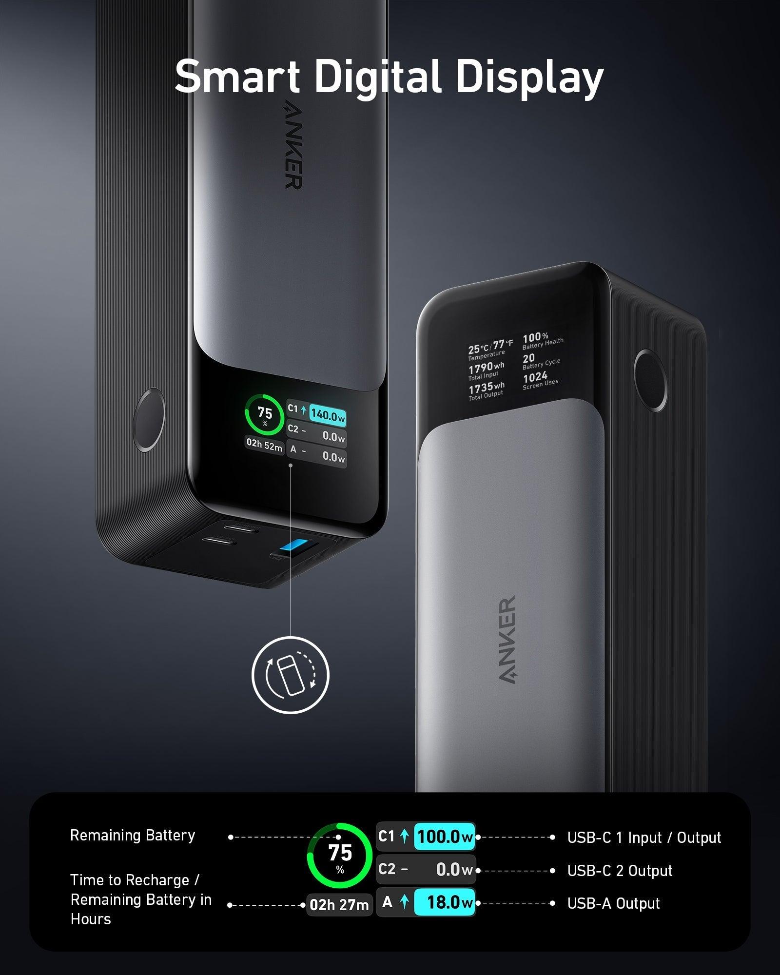 Anker 737 Power Bank (PowerCore 24K) 24000mAh, 140W, 3-port Portable Charger - Anker 737 Power Bank (PowerCore 24K) 24000mAh, 140W, 3-port Portable Charger - Default Title Ennap.com