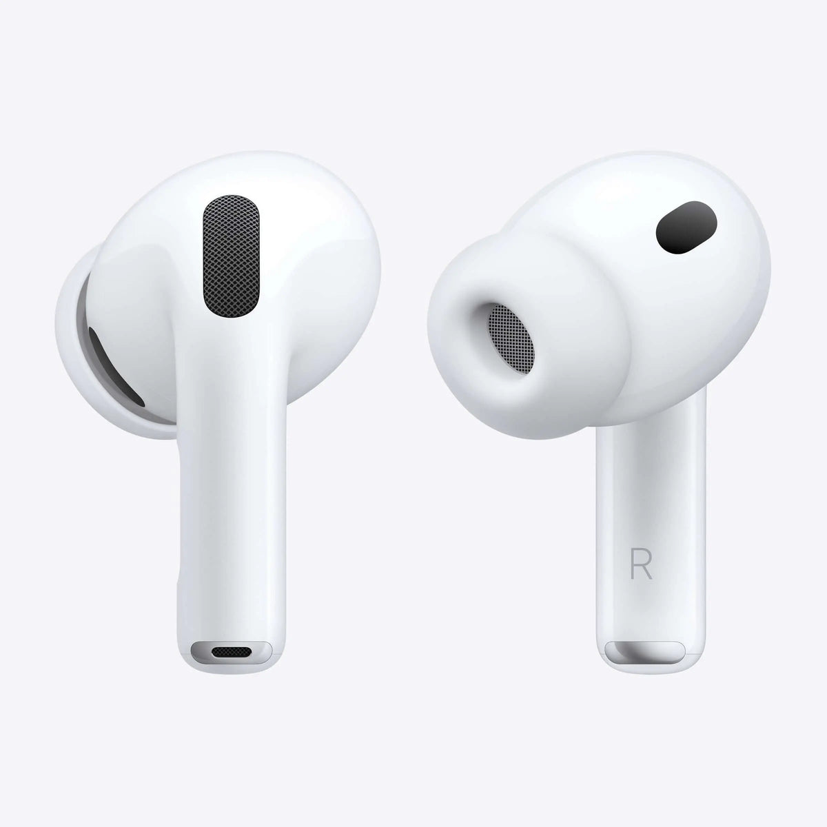 Apple AirPods Pro 3 white earbuds with ear tips, front and side view