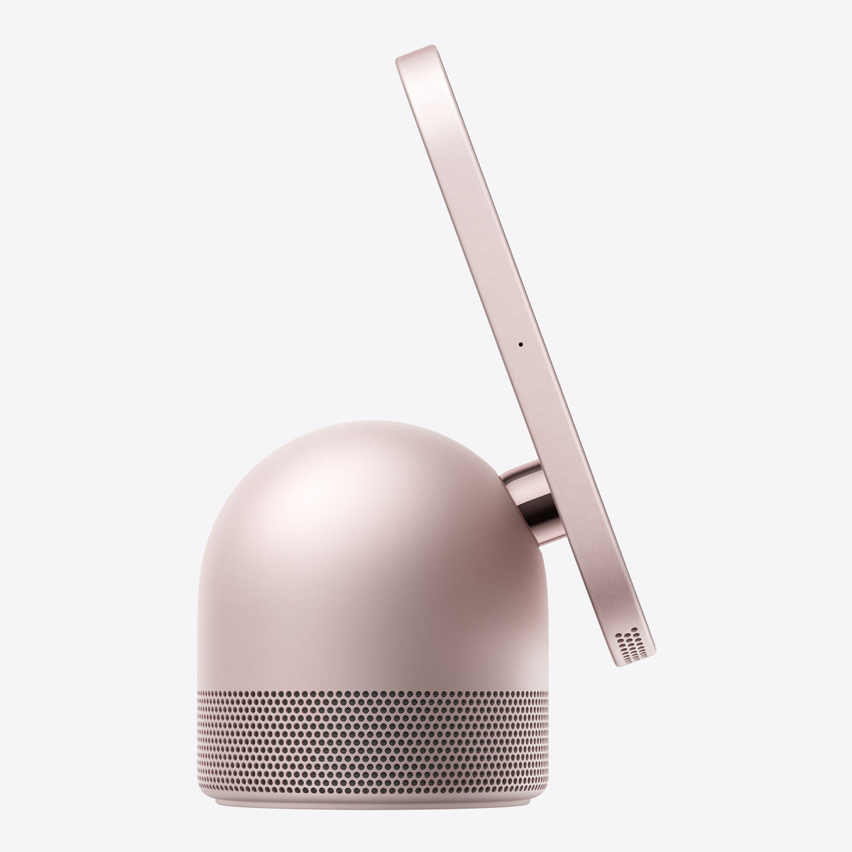شاشة سمارت هوم ابل HomeView باللون Rose Pink، منظر جانبي لمفصل الستانلس ستيل والقاعدة المقببة