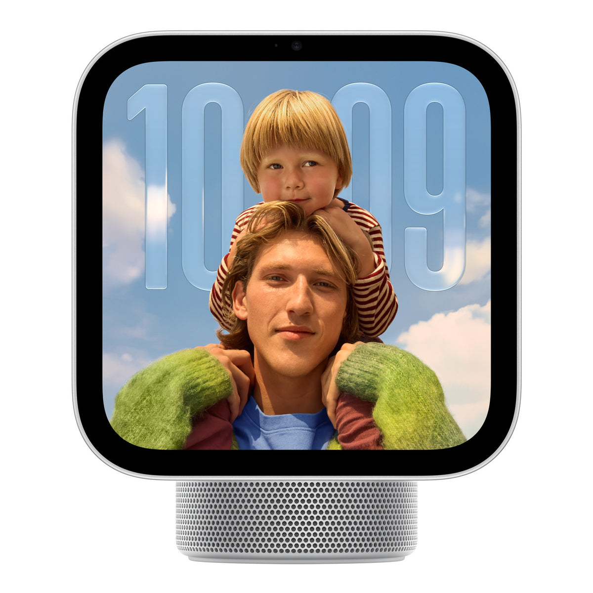 شاشة سمارت هوم ابل HomeView باللون Silver، منظر أمامي للشاشة 7 بوصة فوق قاعدة السماعة المقببة