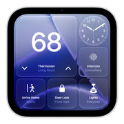 ابل HomeView (Wall Mounted) باللون Silver، منظر أمامي للشاشة 7 بوصة تعرض أزرار التحكم في السمارت هوم