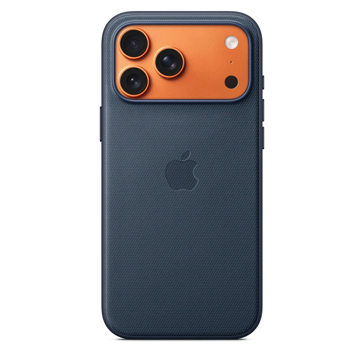 جراب ابل TechWoven لايفون 17 برو ماكس مع MagSafe باللون Blue على ايفون 17 برو ماكس بلون Cosmic Orange، منظر خلفي