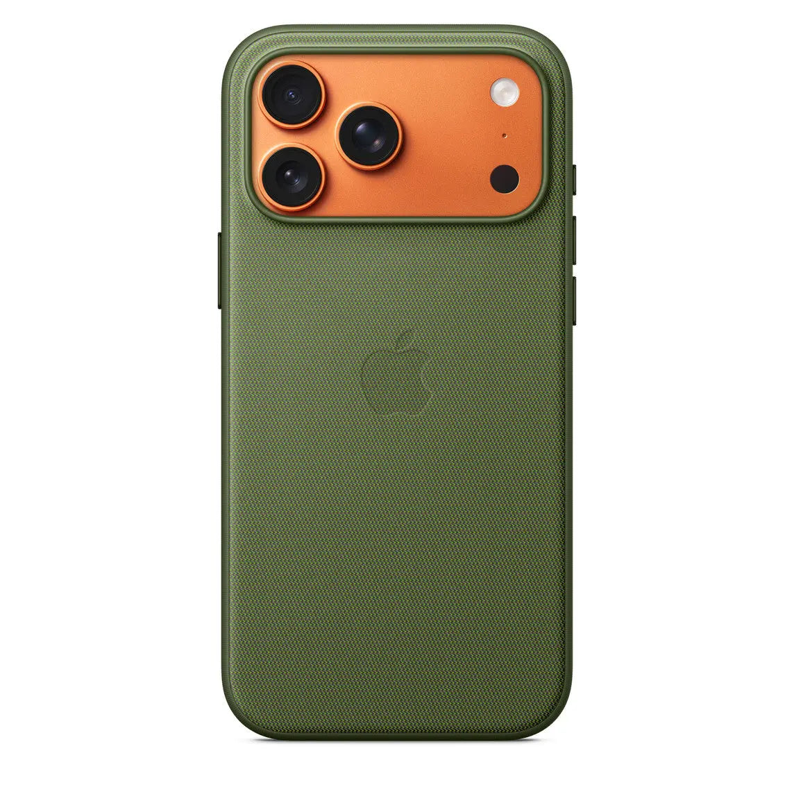 جراب ابل TechWoven لايفون 17 برو ماكس مع MagSafe باللون Green على ايفون 17 برو ماكس بلون Cosmic Orange، منظر خلفي