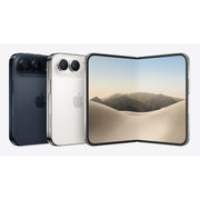 هاتف Apple iPhone Duo بلونَي Night Sky وStar White مفتوحًا ومطويًا