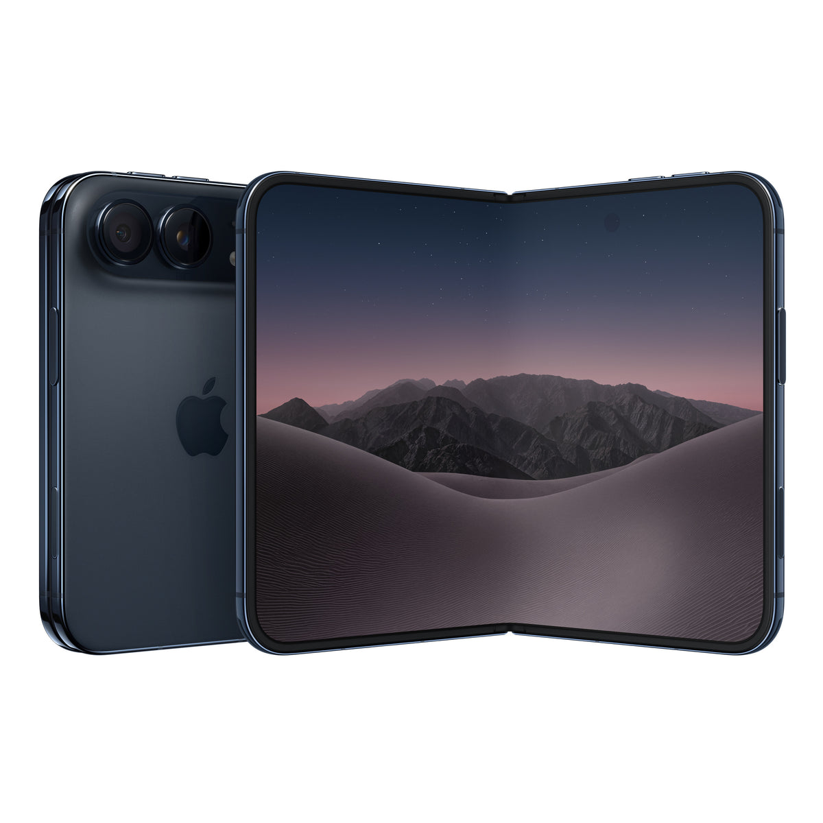 هاتف Apple iPhone Duo باللون Night Sky مفتوحًا وتظهر الشاشة الداخلية