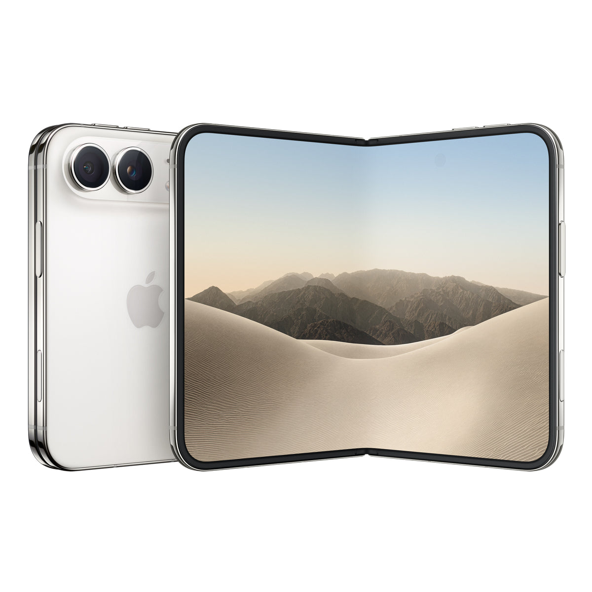 هاتف Apple iPhone Duo باللون Star White مفتوحًا وتظهر الشاشة الداخلية