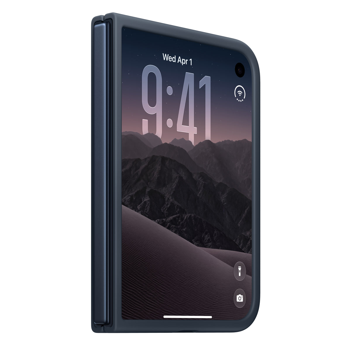 جراب أبل لآيفون iPhone Duo باللون Navy Blue مركّب على الجهاز مطويًا