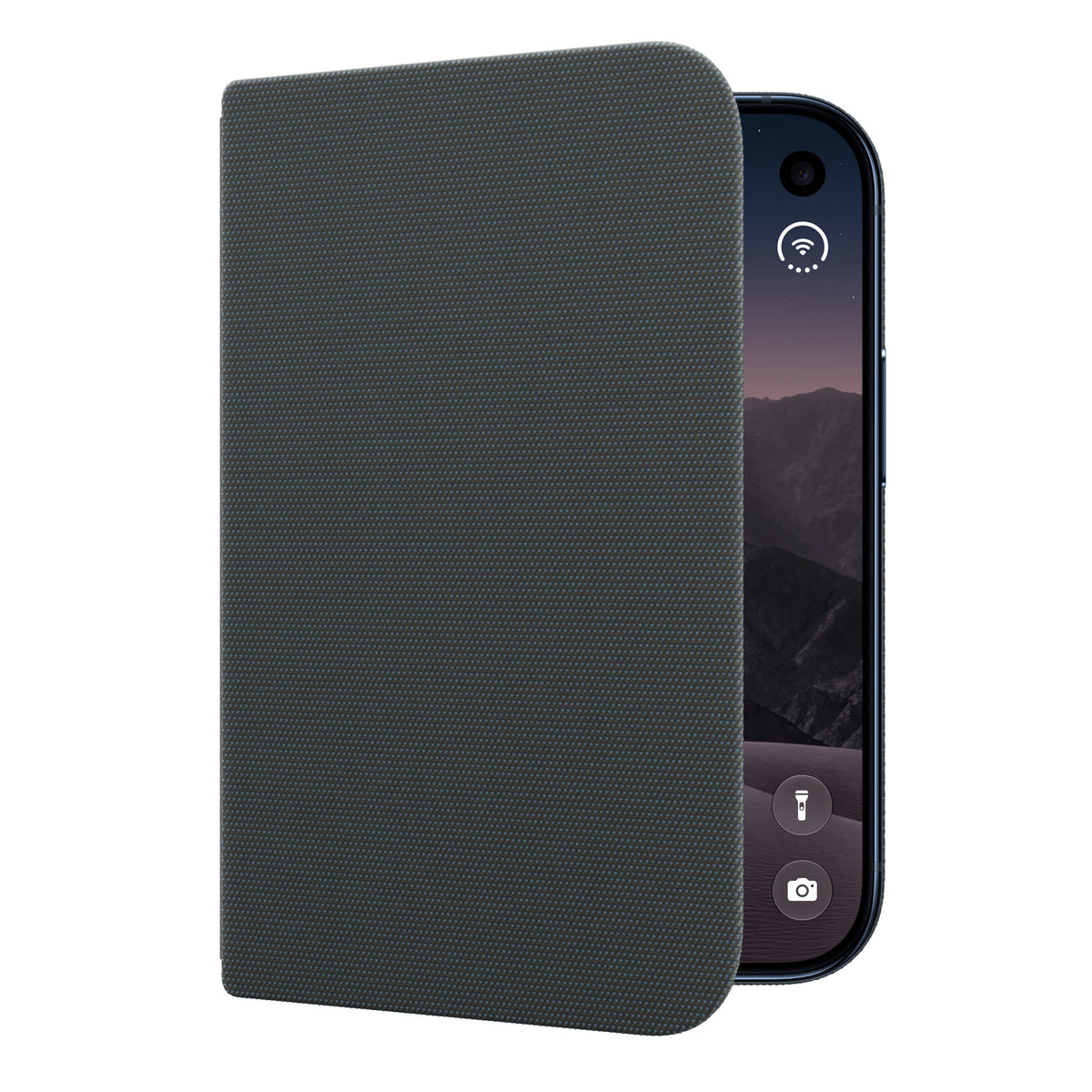 جراب أبل Folio باللون Navy Blue مغلق فوق الشاشة