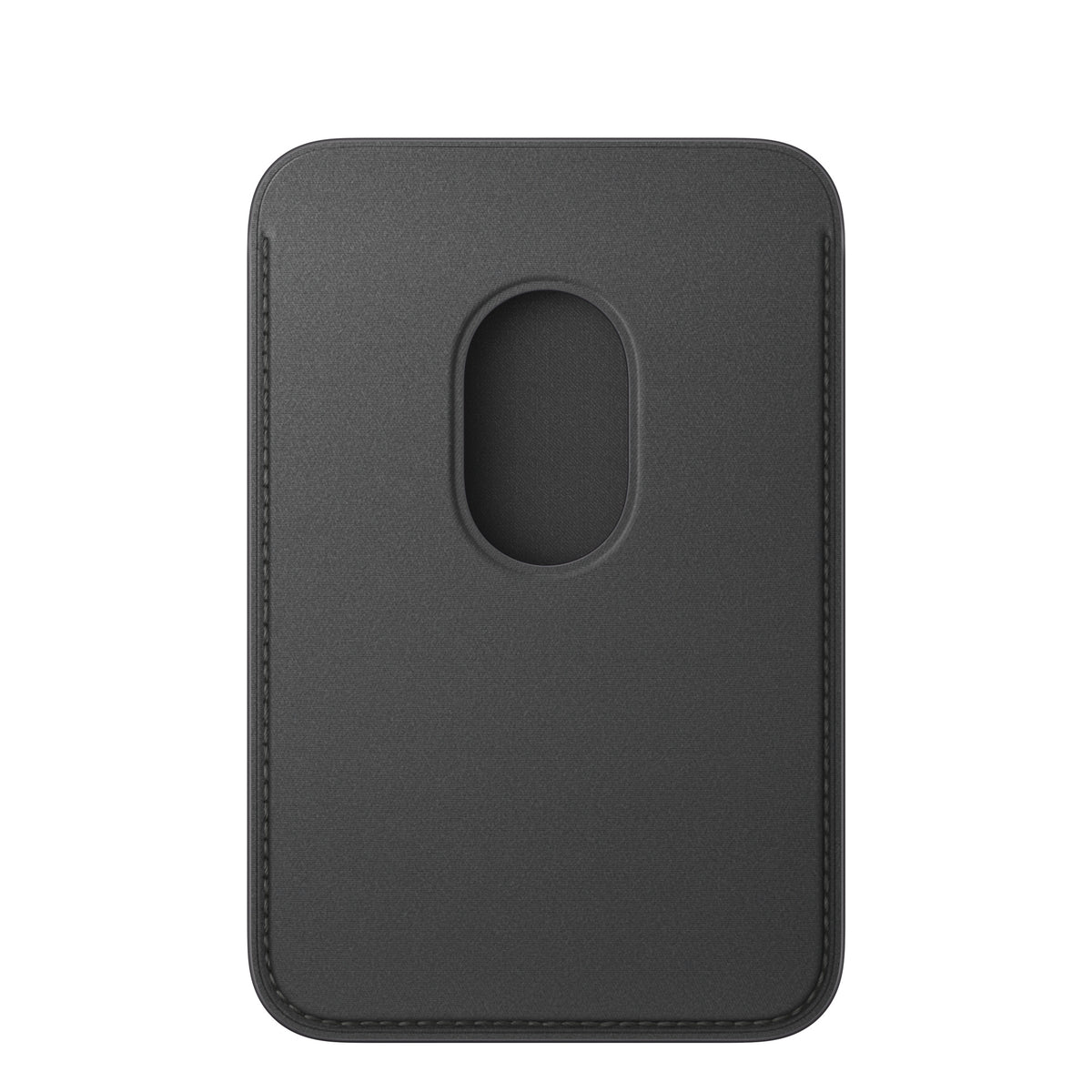 Apple iPhone FineWoven Wallet with MagSafe in Black, back view with the card push-out opening