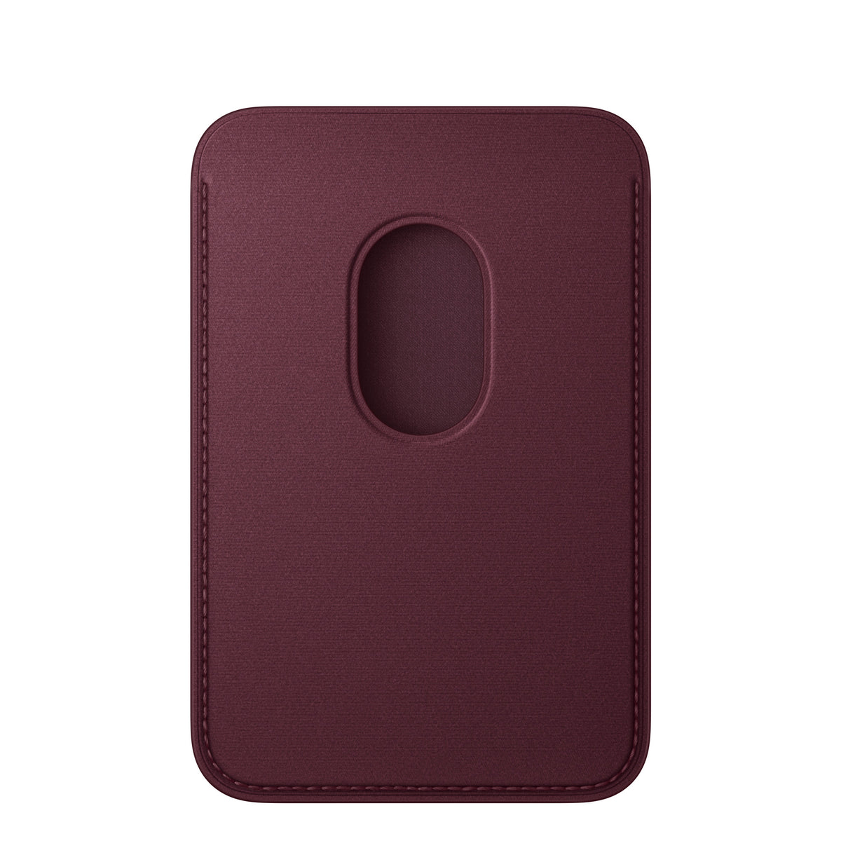 Apple iPhone FineWoven Wallet with MagSafe in Burgundy, back view with the card push-out opening
