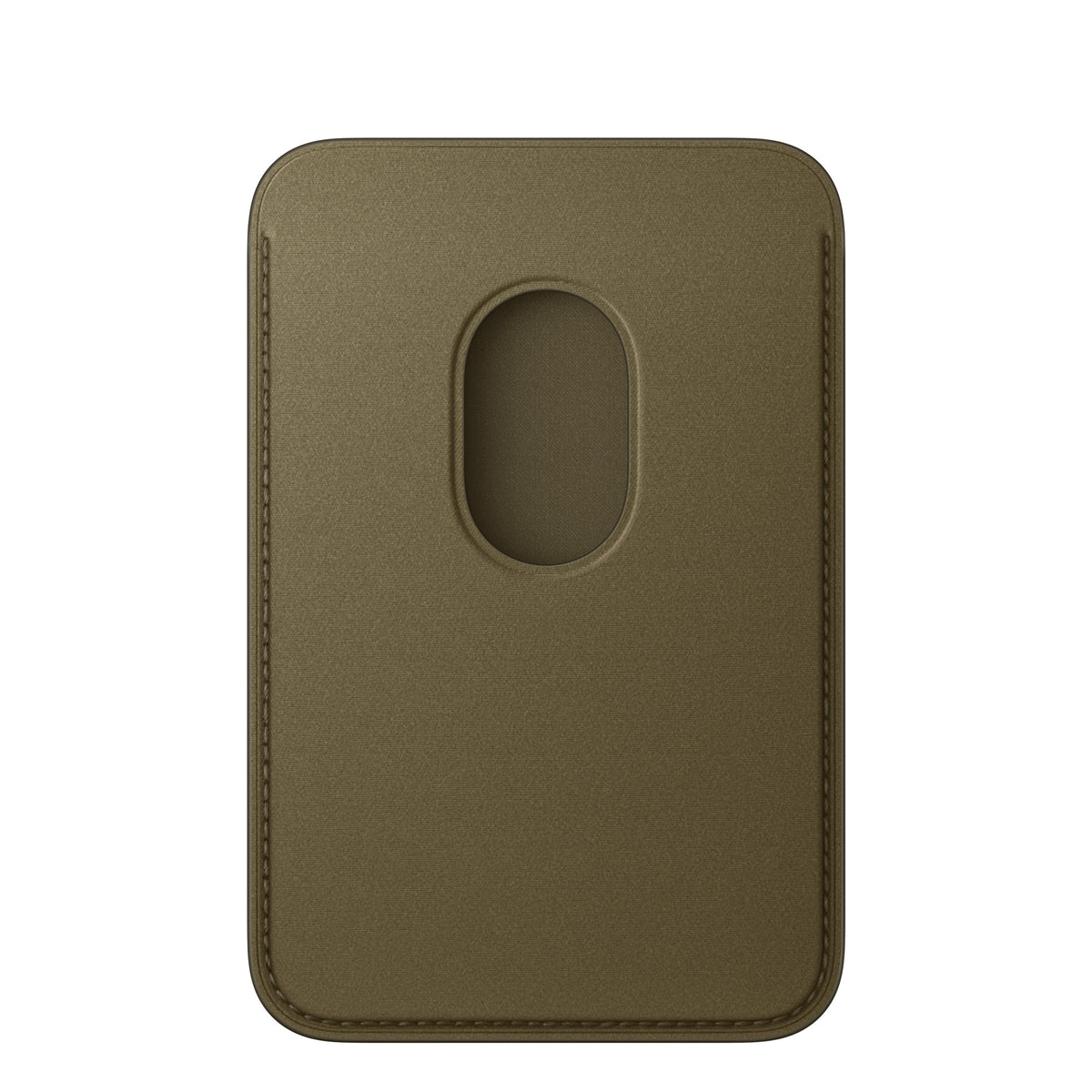 Apple iPhone FineWoven Wallet with MagSafe in Dark Olive, back view with the card push-out opening