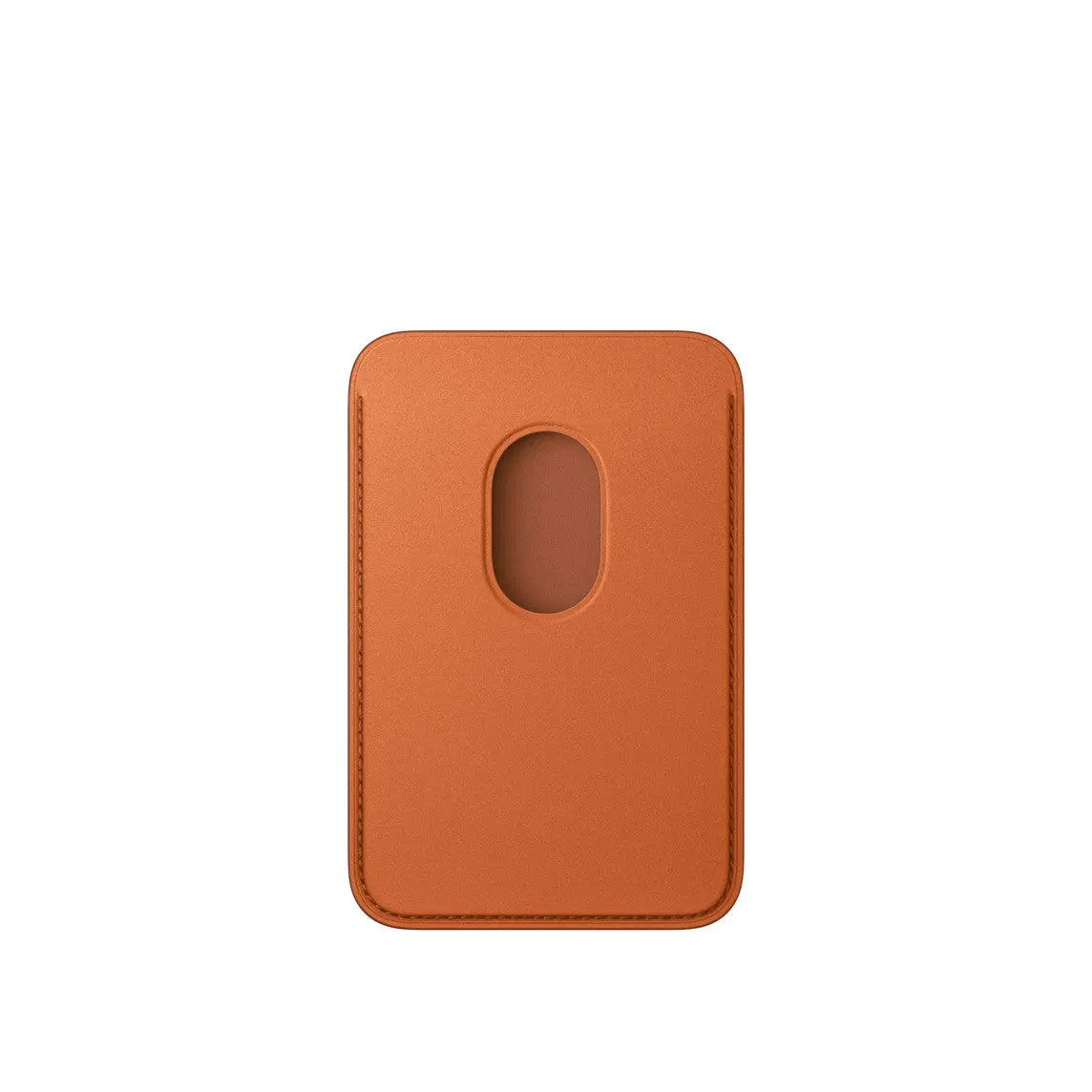 Apple iPhone FineWoven Wallet with MagSafe in Fox Orange, back view with the card push-out opening